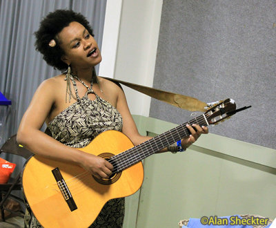 Meklit Hadero warms up backstage