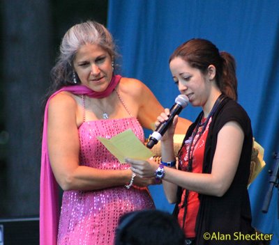 Lisa Brant and Brittni Paiva select a winner for tickets to 2013 WorldFest