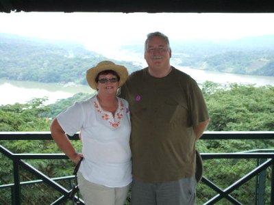 Colon, Panama -Gamboa rainforest, at the top of the tower we climbed up, Panama Canal on the right 