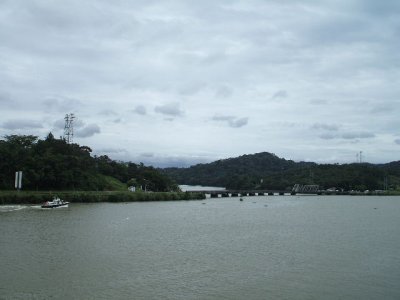 Panama Canal -wooden bridge at Lake Gatun leading to Gamboa Rainforest