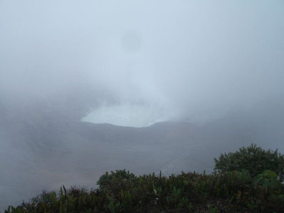 Puentarenas, Costa Rica -looking down on Poas crater, an active volcano w/ steam plume coming up