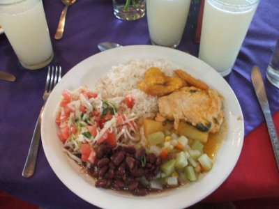 Puentarenas, Costa Rica -our DELICIOUS meal! They showed me how to make the red beans.
