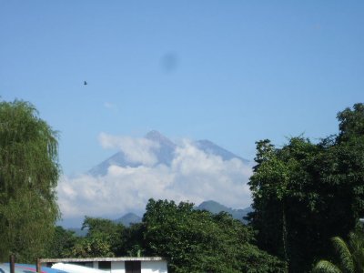 Puerto Quetzal, Guatamala-volcano letting out plume of steam