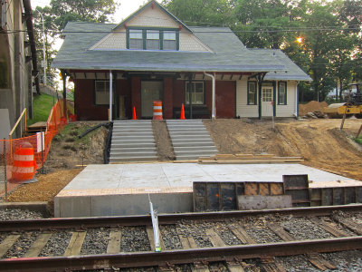 raised concrete platform on the station side