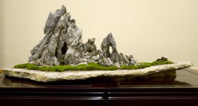 Ying-Tak stone on Granite by Ernie Kuo, donated to Huntington Library Penjing Collection after the show