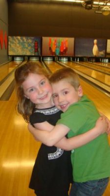 joey's bowling birthday party- the kids were excited waiting for their friends