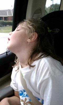 what a girl looks like after first day of vbs, getting up at 7am, which was 4am tahoe time!