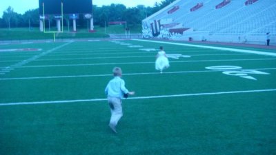 the kids run the field