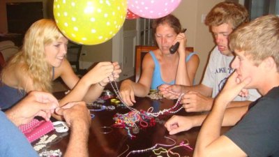 untangling jewelery, while becky chats with mom