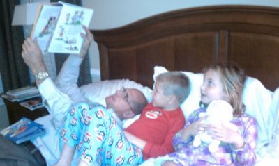 a typical night- family story night in the big bed