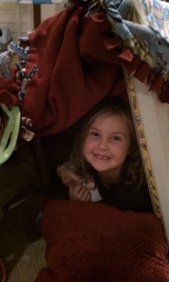 she loves small spaces- a fort in the basement, this time