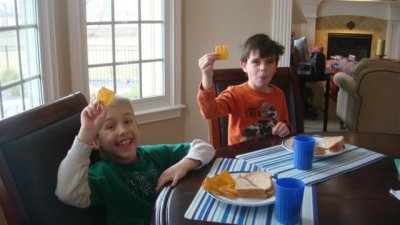joey's first cheddar chip (he didn't eat many- not sure if he liked it afterall)