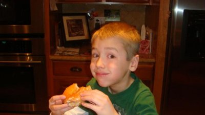 first doughnut- he definitely liked it!