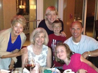 first night- dinner with aunt anne- we look like aliens with our eyes
