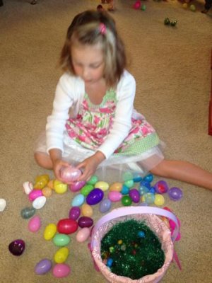 e is opening hers, looking for jelly beans