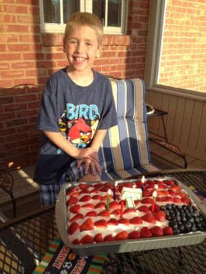 his actual birthday- first time we have celebrated on the porch, the weather was so nice!