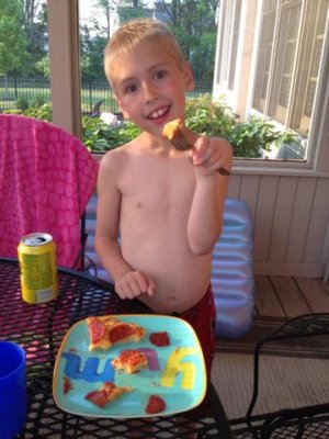 joey's first pizza with cheese!