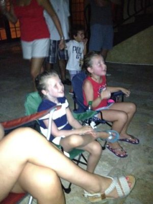 the girls watching, before e decided it was too loud and close for her