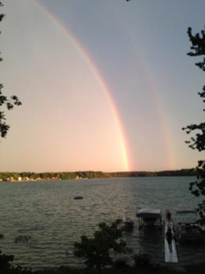 first night at the lake- a rain shower then a beautiful double rainbow!