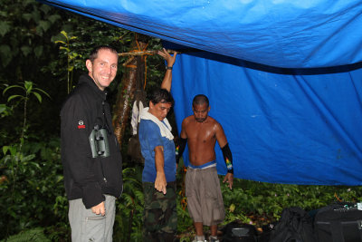 Rob at our camp on the Panay Striped Babbler expedition