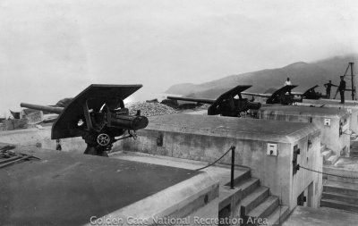 3-in RF guns, Btry O'Rorke,  Fort Barry 1908 (GOGA Coll)