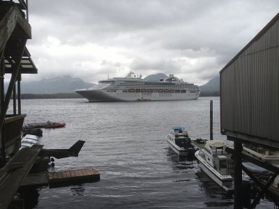 Ketchikan. Sea Princess (our ship) at anchor. 2012-08-27 (John iPhone)