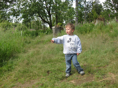 Anders throwing sticks in the lake