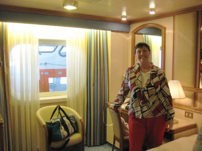 The happiest moment--Patti just arrived in stateroom!
