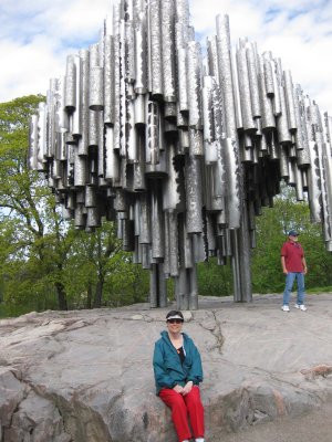 Patti with monument to Finnish composer, Jean Sibelius
