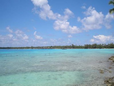 View of the lagoon--clear water with coral