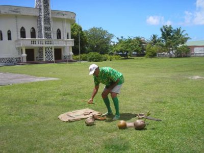Our tour guide demonstrating coconut use