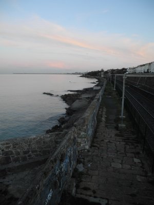 Pink sky over the railroad