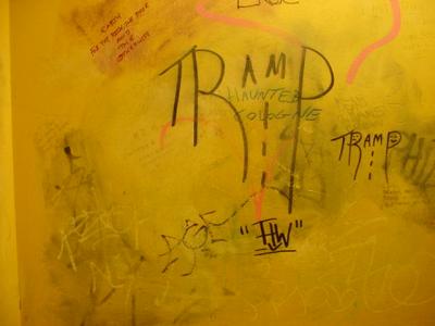 graffiti on the<br>bathroom wall