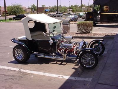 1923 T bucket roadsterparked at Dunkin Donuts