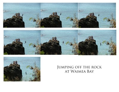 Jumping off the rock at Waimea Bay
