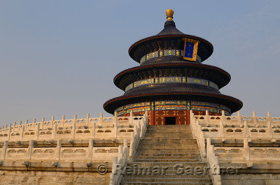 Steps to Hall of Prayer for Good Harvests at Temple of Heaven Park in Beijing China