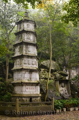 Li Gong stone Pagoda at Feilai FenLi Gong stone Pagoda at Feilai Feng limeg limestone grottoes at Ling Yin temple Hangzhou China