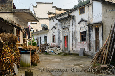 Street of small fishing and farming village of Shangshe on Fengle lake Huangshan China
