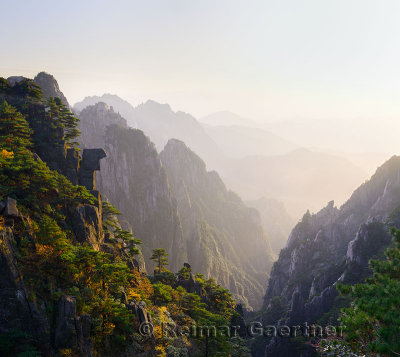 West Sea Group Peaks in the Fall at sundown on Huangshan Yellow Mountain China