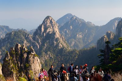 Pen Rack and Ascending Peaks at lookout for The Flower Growing Out Of A Writing Brush Rock Huangshan China