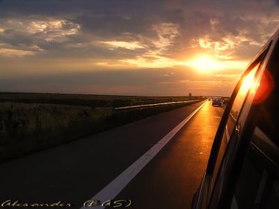 Sunset on highway