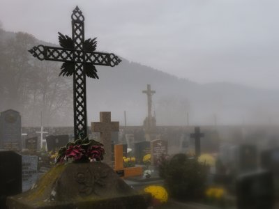 crosses in the fog