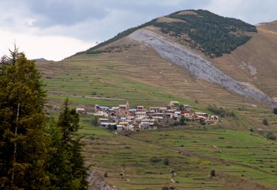 little village on the mountain slope