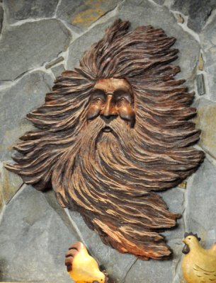 Old-Man-Wind carved in wood -- restaurant area
