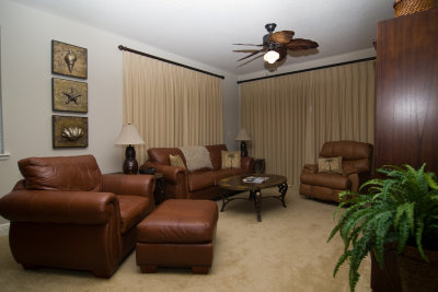 Living area with comfortable leather furniture