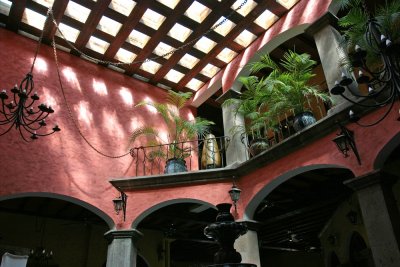 View from below the rooftop pool. 