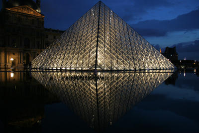 Louvre Pyramide at sunset