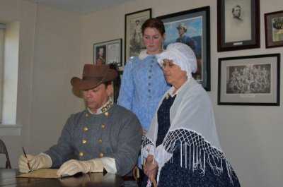 Gary Carroll as Col. John Mosby, Katie Allen and Judy Reynolds at the Caleb Rector House