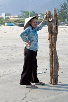 Woman with a landlubber's 'catch'.