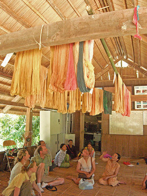 Cotton skeins in weaving studio, Zara Village
